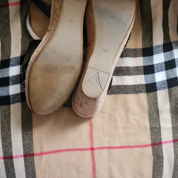 PRADA CORK WEDGE PATENT LEATHER SANDAL STRAPPY  39 1/2 - Picture 8 of 11